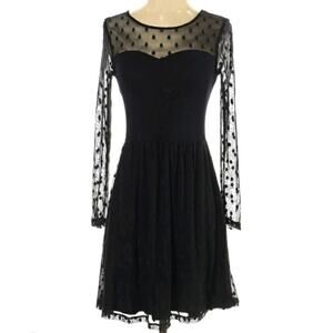 Kensie XS polka dot mesh black long sleeve dress